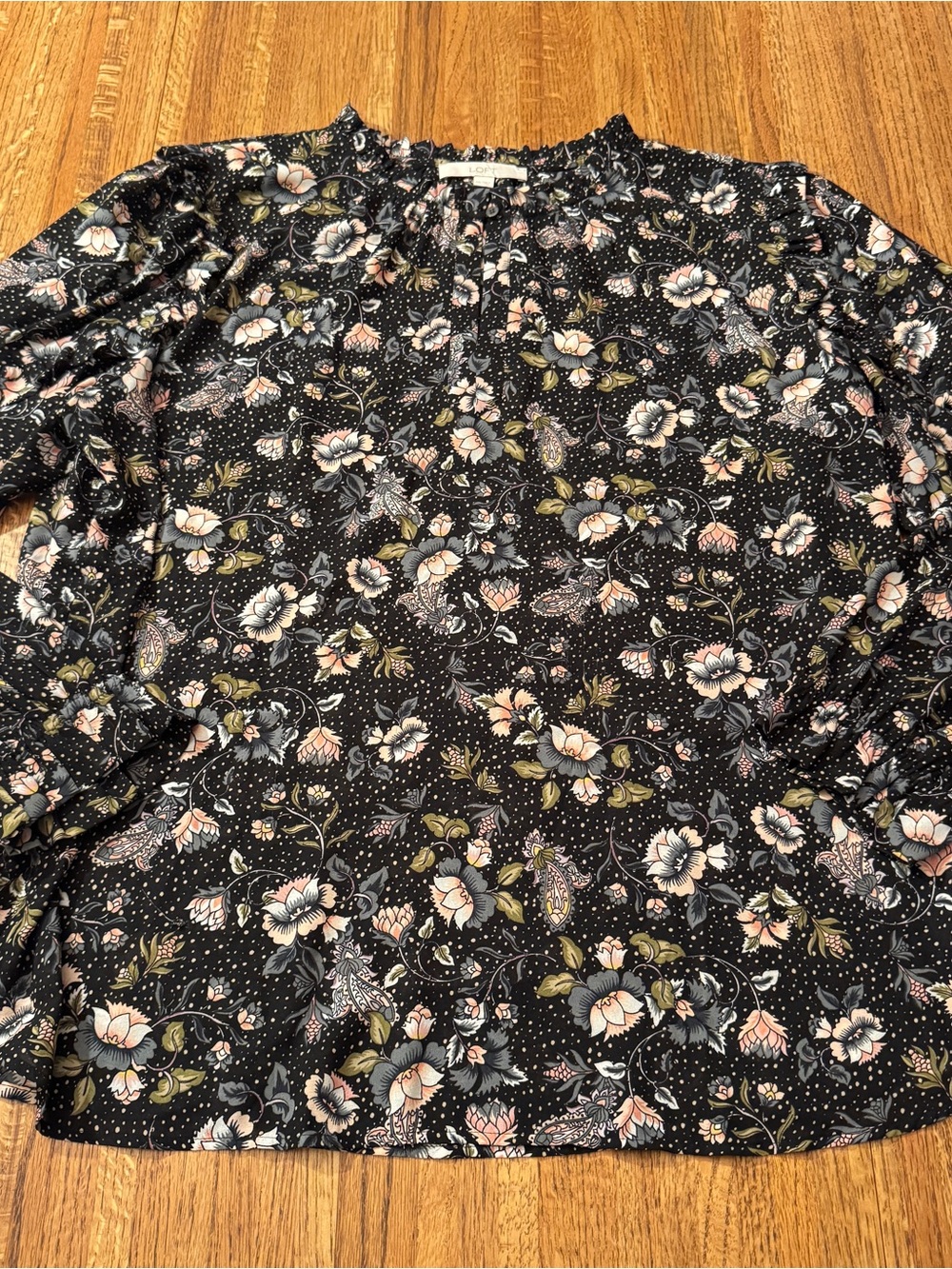 Floral & Polka Dot Ruffle-Neck Blouse by LOFT, size XXL
